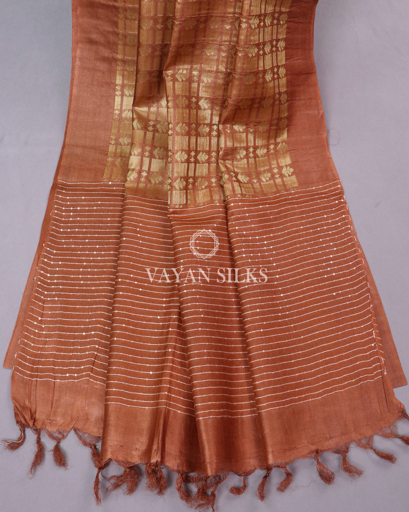 Orange Woven Tussar Silk saree