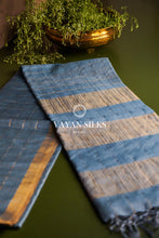 Load image into Gallery viewer, Steel Blue l Handwoven Checks l Tussar Silk Saree