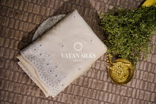Load image into Gallery viewer, ~ Gul Kaari ~ Off White Embroidered Tussar Silk Saree