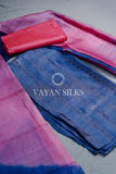 Blue Pink Tussar Silk Suit
