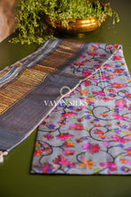 Load image into Gallery viewer, Grey Multi Printed Tussar Silk Saree l Heavy Woven Border