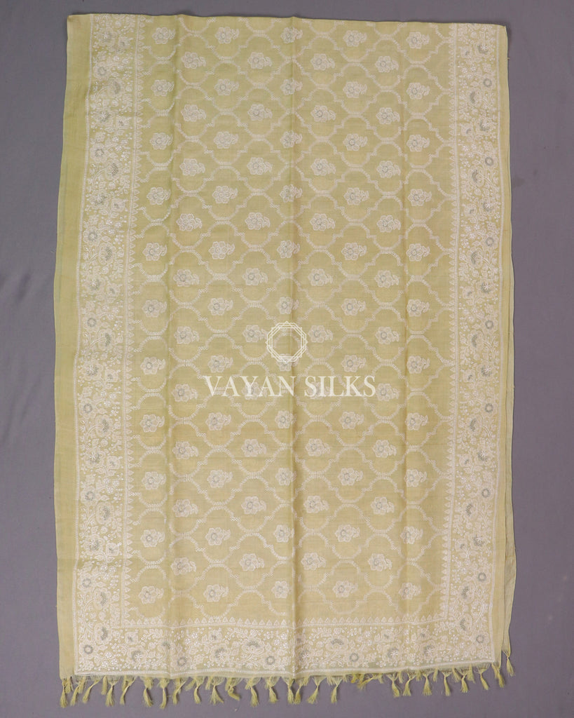 Lemon Embroidered Tussar Silk Suit
