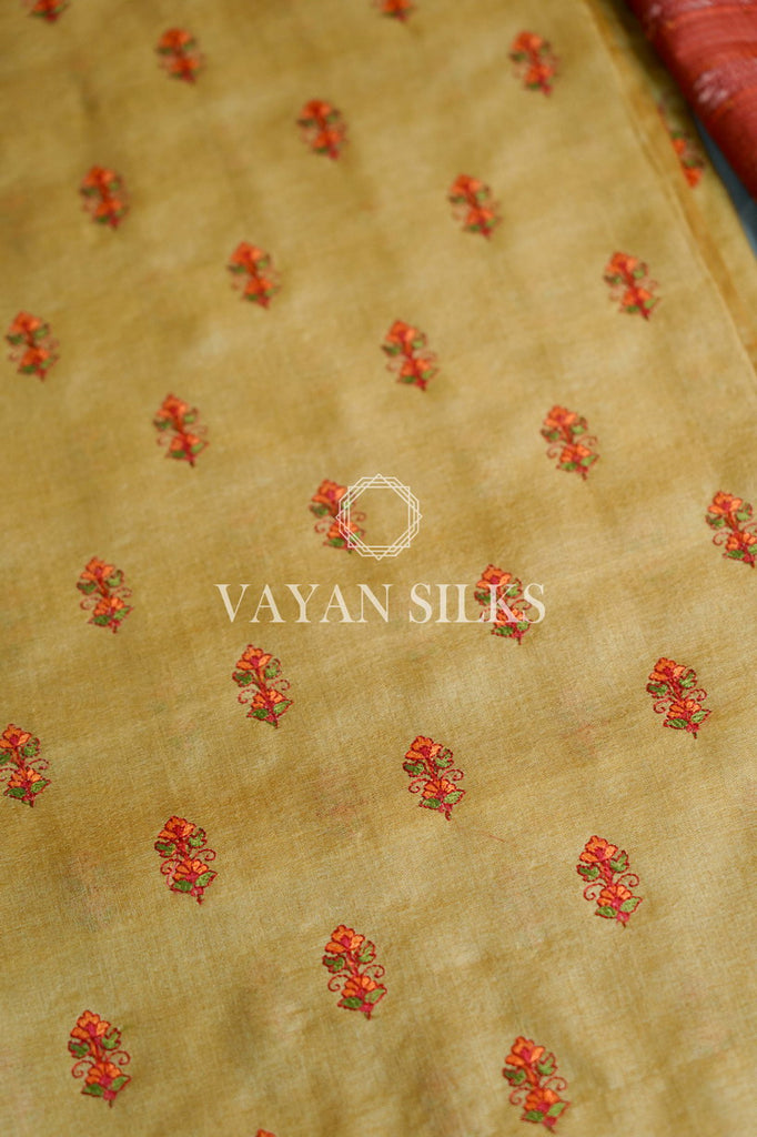 Brown Embroidered Tussar Silk Suit