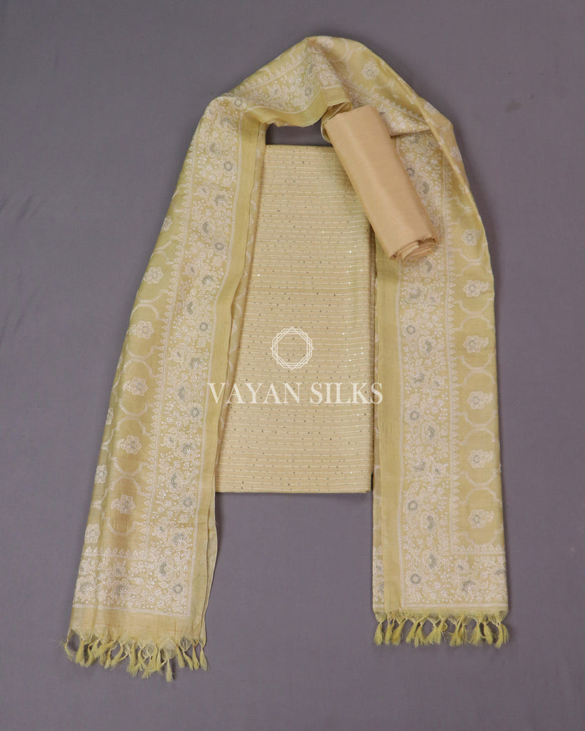 Lemon Embroidered Tussar Silk Suit