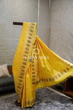 Load image into Gallery viewer, ~ Gul Kaari ~ Canary Yellow Embroidered Tussar Silk Saree