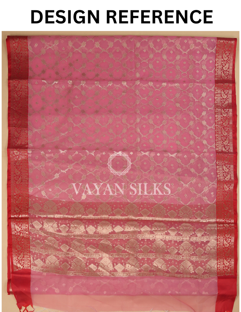 Cream Red  Banarasi Silk Saree