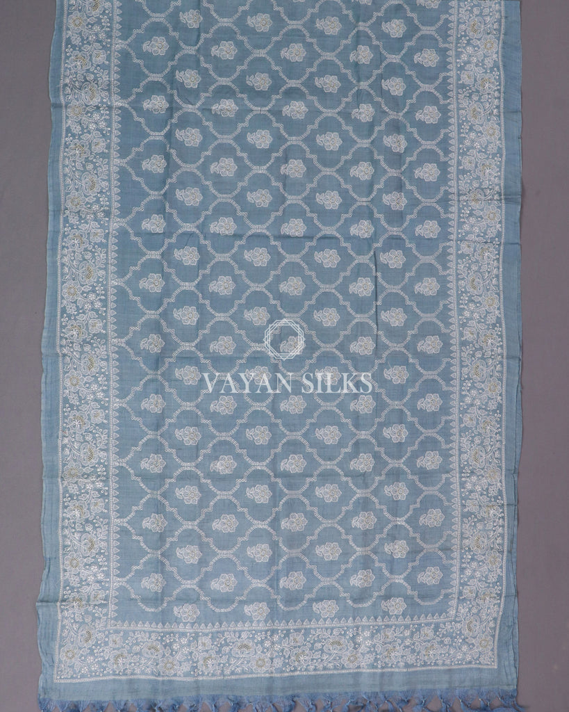 Blue Embroidered Tussar Silk Suit