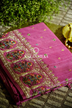 Load image into Gallery viewer, ~ Gul Kaari ~ Light Purple Embroidered Tussar Silk Saree