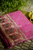 ~ Gul Kaari ~ Light Purple Embroidered Tussar Silk Saree