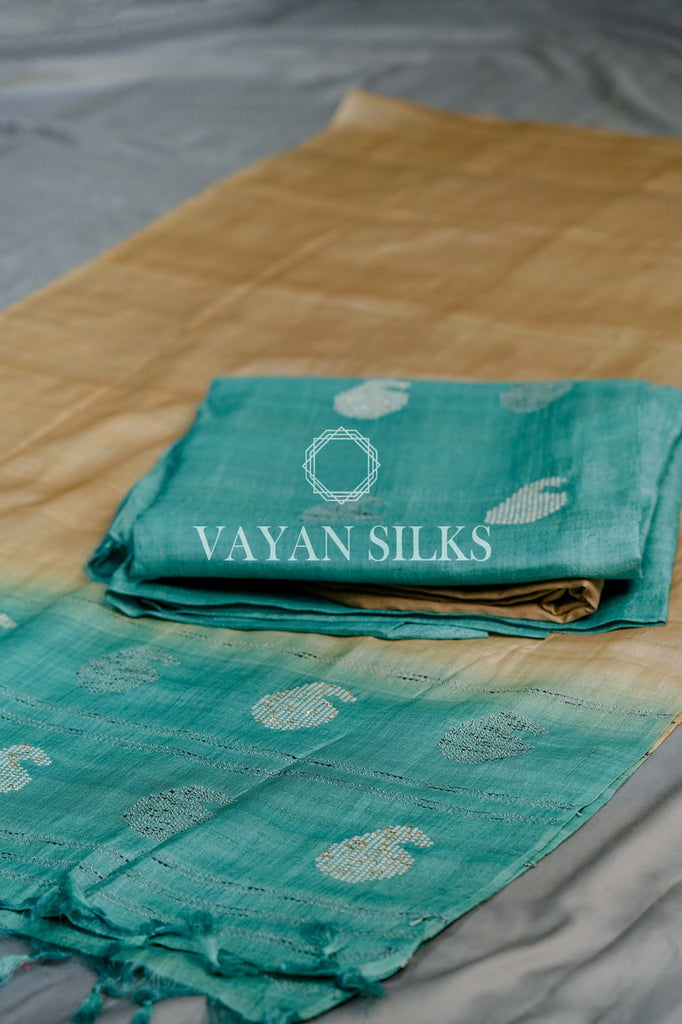 Blue Woven Tussar Silk Suit