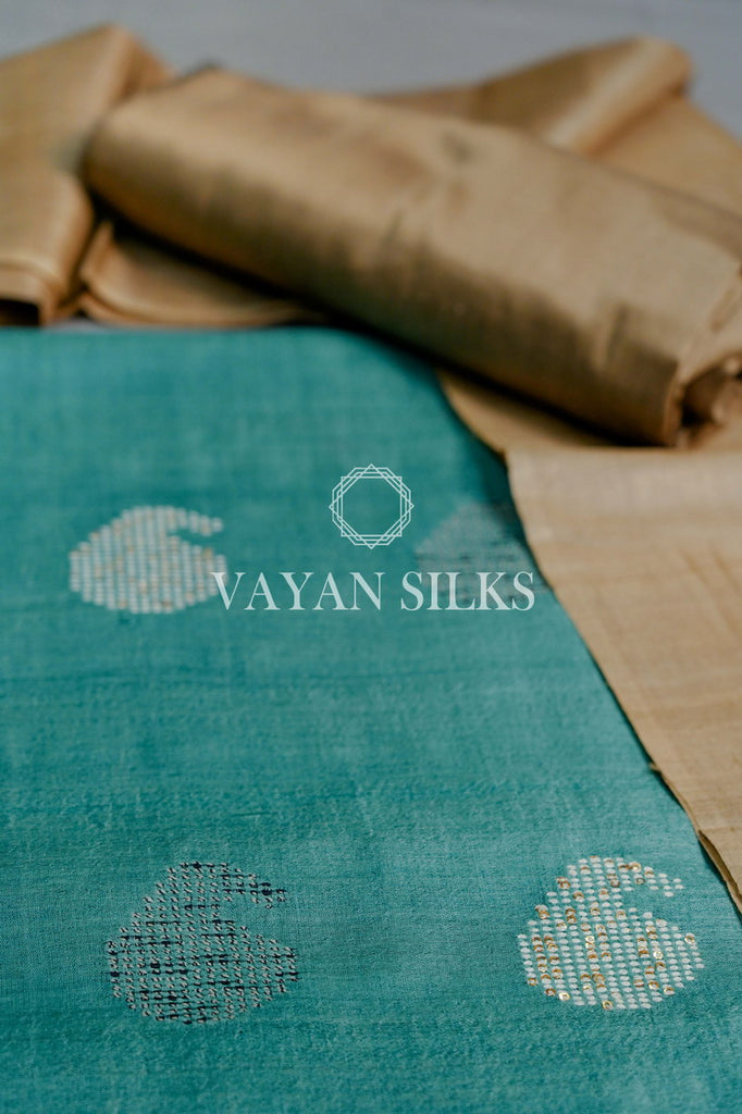 Blue Woven Tussar Silk Suit