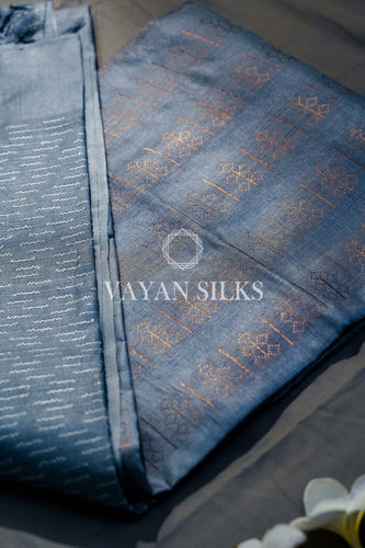 Blue Tussar Silk Saree