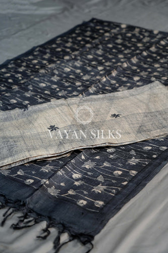 Black Printed Tussar Silk Suit