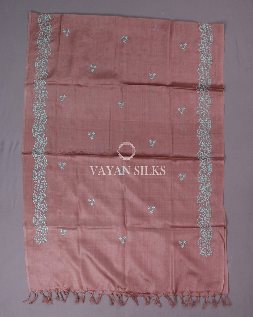 Blue Brown Cut-work Embroidered Tussar Silk Suit