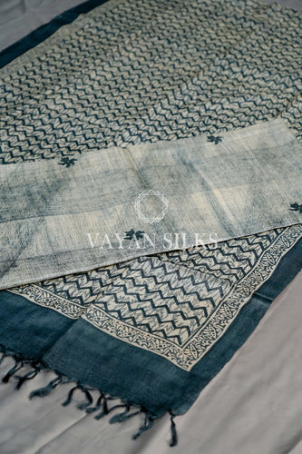 Teal Printed Tussar Silk Suit