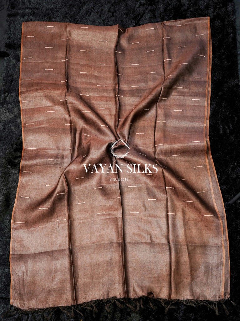 Brown Orange Printed Unstitched Tussar Silk Suit Set