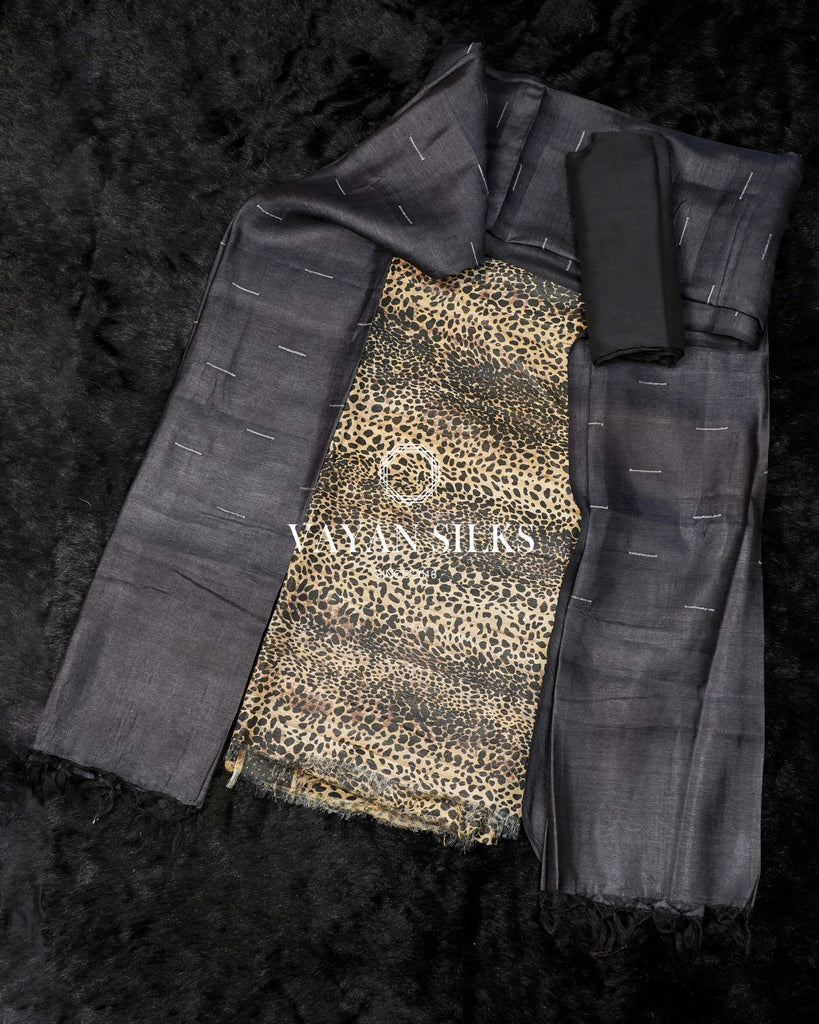 Animal Printed Unstitched Tussar Silk Suit Set