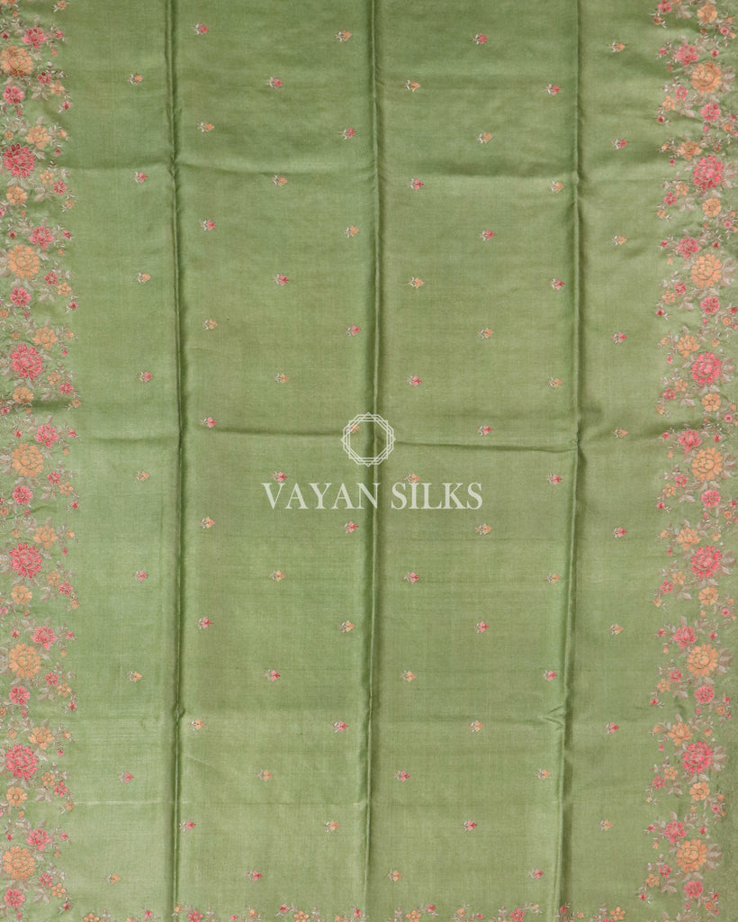 Green Embroidered Tussar Silk saree