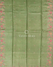 Load image into Gallery viewer, Green Embroidered Tussar Silk saree