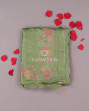 Load image into Gallery viewer, Green Embroidered Tussar Silk saree