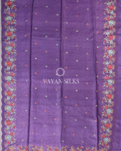 Load image into Gallery viewer, Purple Embroidered Tussar Silk saree