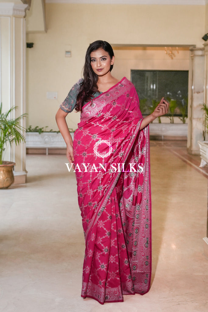 Hot Pink Dupion Silk Saree