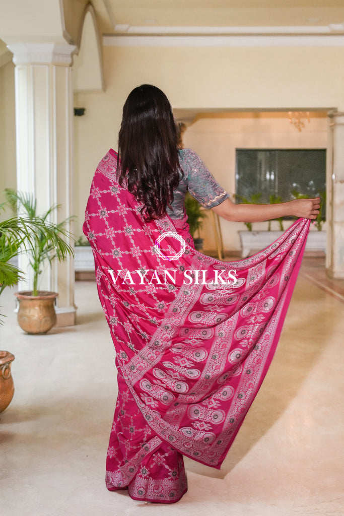 Hot Pink Dupion Silk Saree