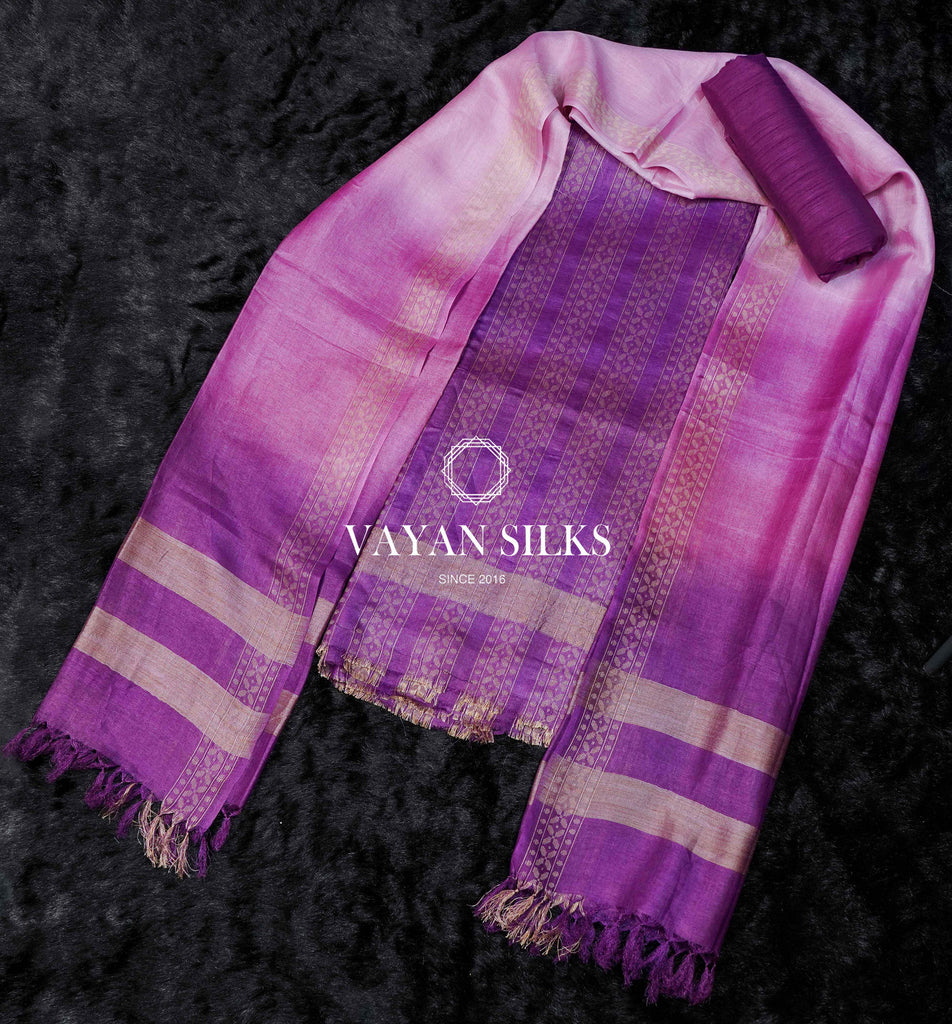 Purple Woven Tussar Silk Suit Set