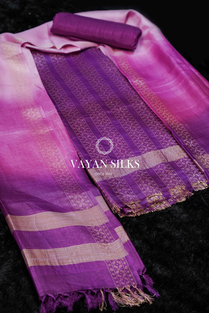 Purple Woven Tussar Silk Suit Set