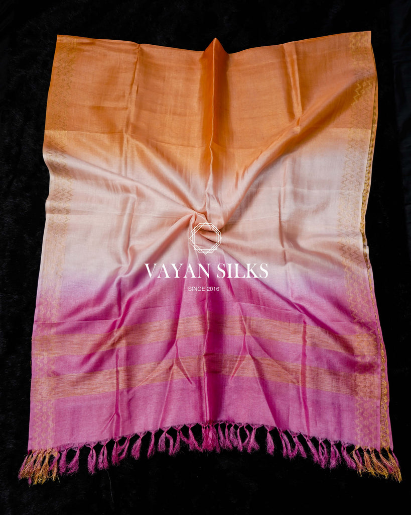 Pink Orange Woven Tussar Silk Suit Set