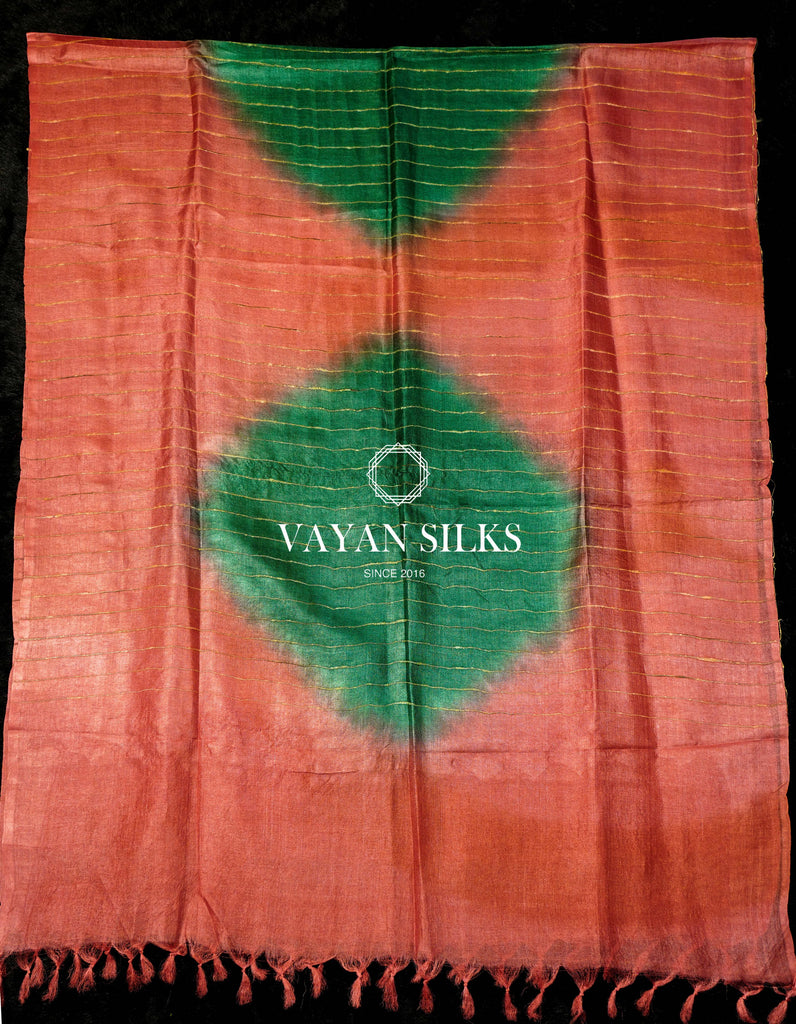 Green Pink Woven Tussar Silk Suit Set