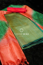 Load image into Gallery viewer, Green Pink Woven Tussar Silk Suit Set