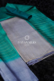 Cornflower Blue and Teal Green Woven Tussar Silk Suit Set