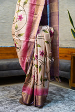 Load image into Gallery viewer, Pink Purple Handpainted Tussar Silk Saree