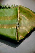 Load image into Gallery viewer, Parrot Green Tussar Silk Saree