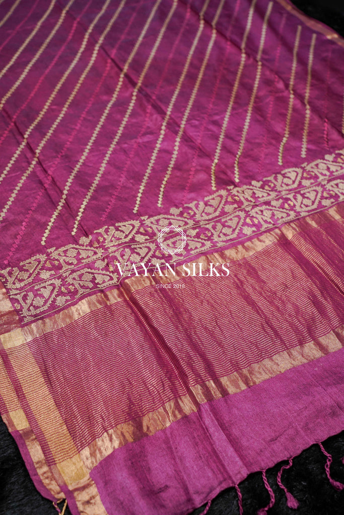 Purple Beige Embroidered Tussar Silk Suit Set