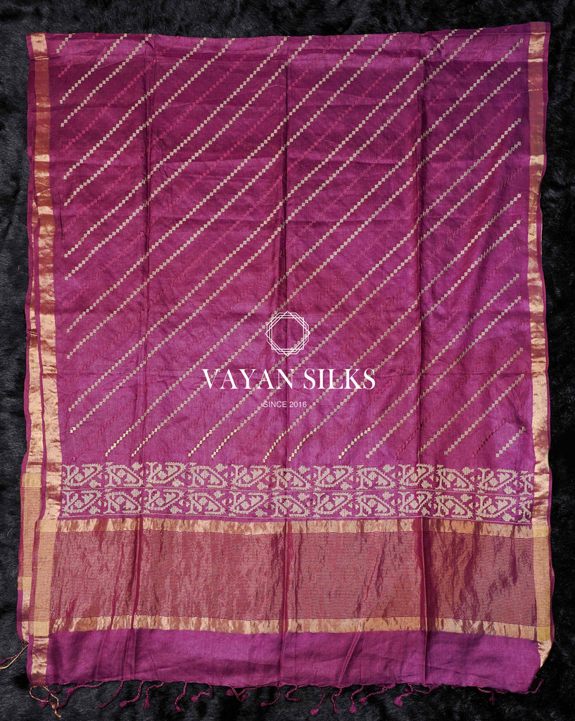 Purple Beige Embroidered Tussar Silk Suit Set