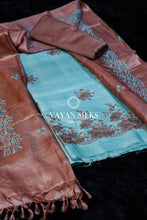 Load image into Gallery viewer, Blue Brown Cut Work Embroidered Tussar Silk Suit Set