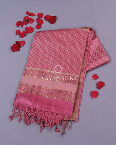 Pink Pure Tussar Silk Saree
