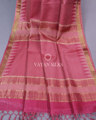 Pink Pure Tussar Silk Saree