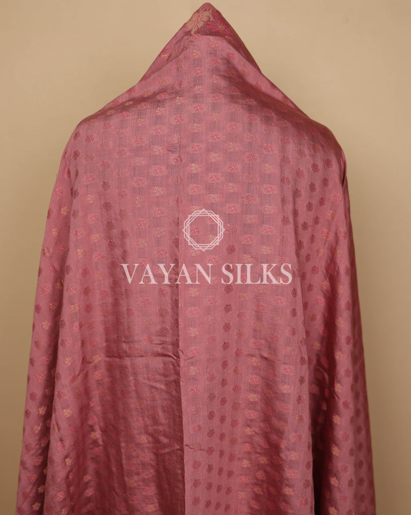 Dusky Rose Pink Banarasi Silk Unstitched Suit Set