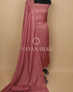 Dusky Rose Pink Banarasi Silk Unstitched Suit Set
