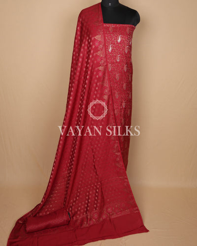 Red Banarasi Silk Unstitched Suit Set