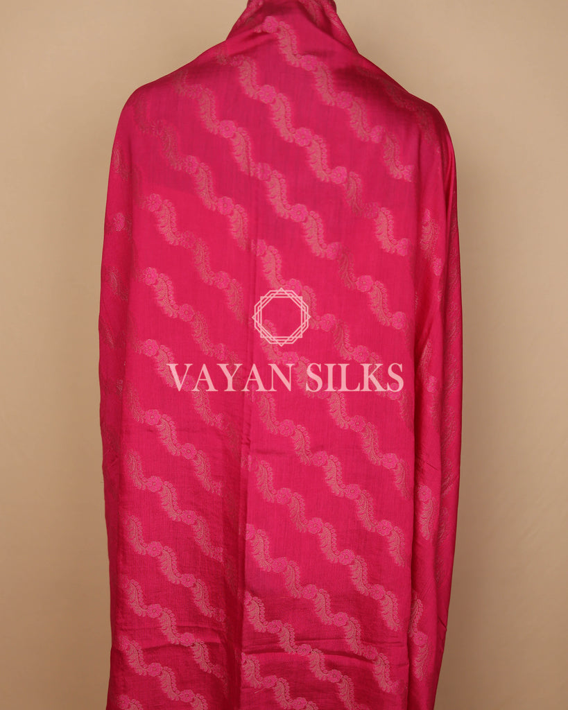 Queen Pink Banarasi Silk Unstitched Suit Set