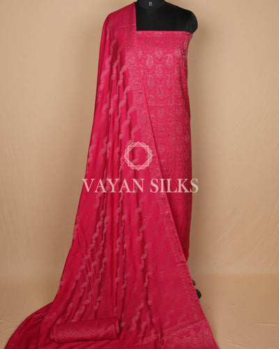 Queen Pink Banarasi Silk Unstitched Suit Set