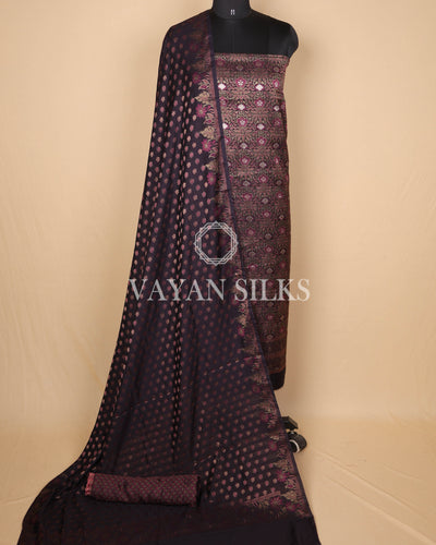 Black Pink Banarasi Silk Unstitched Suit Set