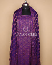 Load image into Gallery viewer, Purple Banarasi Silk Unstitched Suit Set