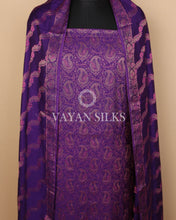 Load image into Gallery viewer, Purple Banarasi Silk Unstitched Suit Set