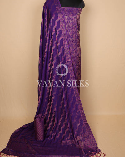 Purple Banarasi Silk Unstitched Suit Set