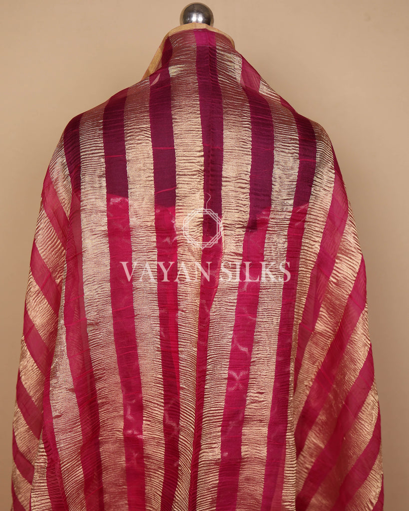 Pink Crushed Banarasi Silk Unstitched Suit Set